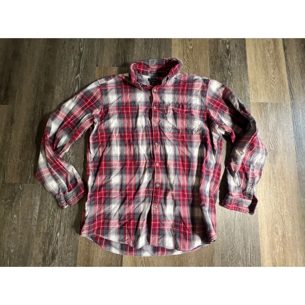 Eddie Bauer Flannel Shirt Mens TXL Red Plaid Excellent Relaxed Fit‎ Long Sleeve